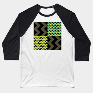 'Ziggy' - in Lime Green, Lemon Yellow, Teal and Aqua Green on a Black and Khaki base Baseball T-Shirt